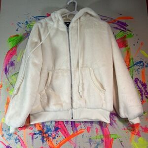 Soft Fuzzy Womens Zip Up Jacket Size Small Love+Joy Cream